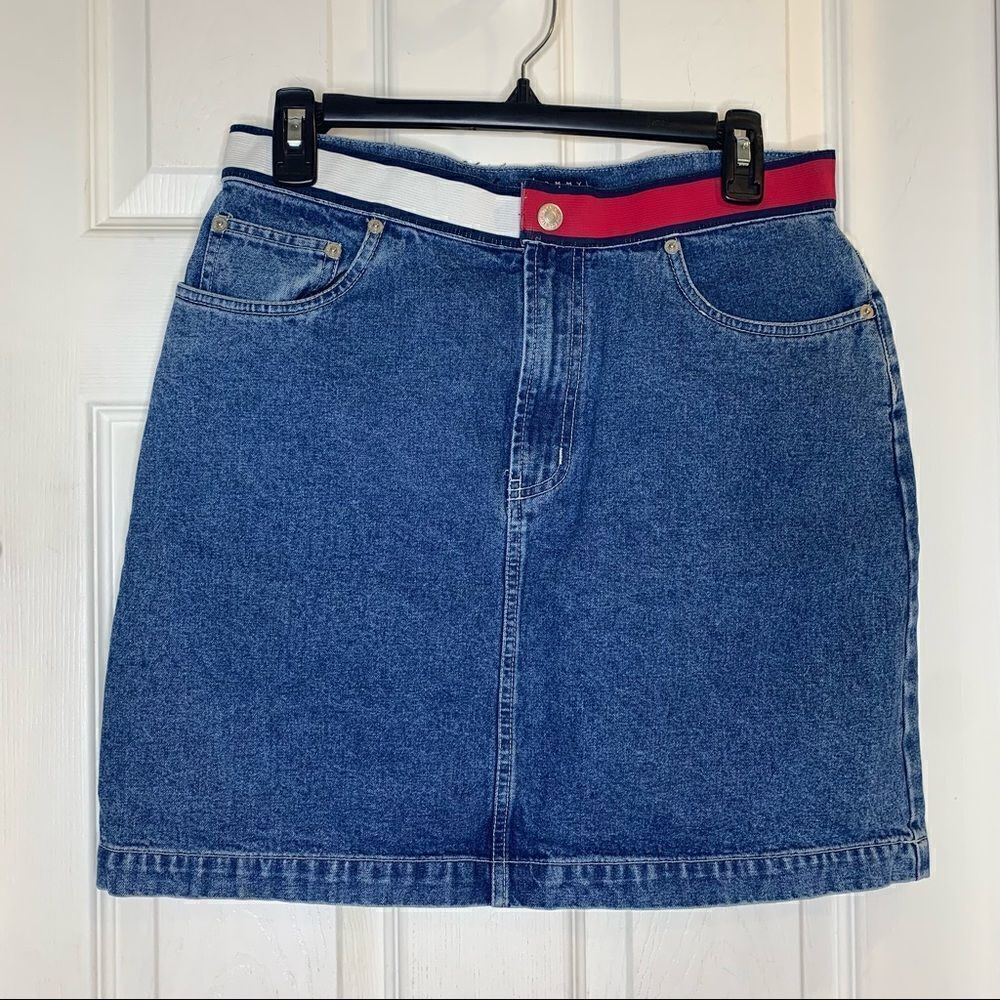 Vintage 90s Tommy Hilfiger Wide Logo Waist Skirt 10